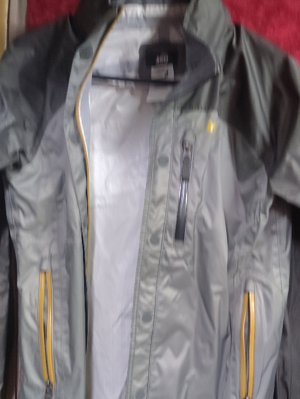 REI Gray Rain Jacket with Yellow Trim